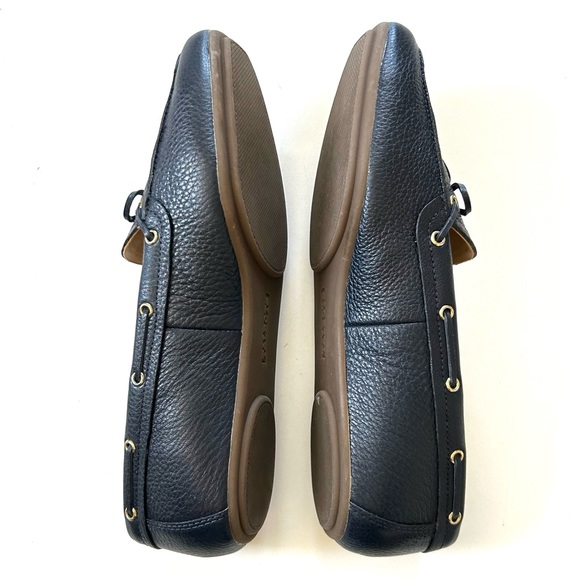 Talbots Dark Navy Blue Genuine Leather Lace-Up Bow Driving Moccasin Flats - Picture 4 of 9